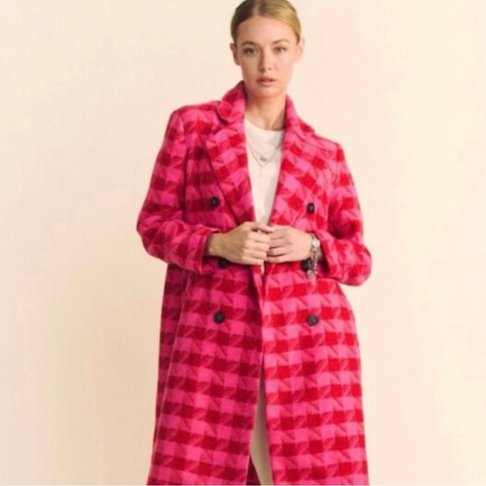 Women's Pink Checkered Coat